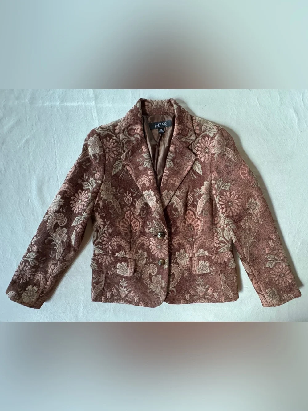 Tapestry Brocade KASPER Blazer Jacket Mauve-Brown Floral Paisley Pattern Size 12